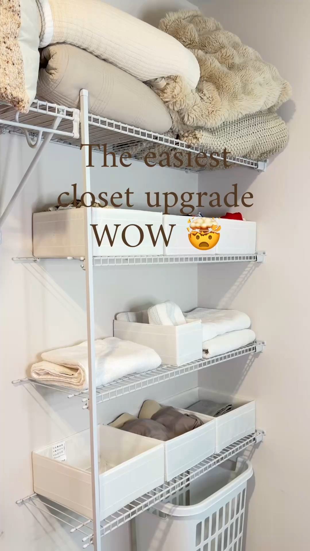 Give your wire closet shelves a quick and affordable upgrade! ✨ Shelf covers instantly create a more polished look, and woven baskets make everything feel organized and pulled together. Save this easy closet makeover idea for your next home project!

#closetorganization #closetmakeover #wire shelving #homeorganization #organizedhome #storageideas #homeinspiration