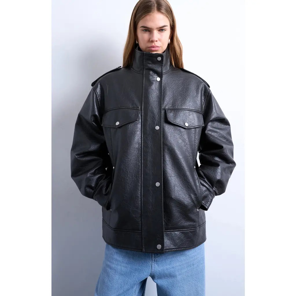 Topshop Oversize Faux Leather Jacket in Black at Nordstrom Rack, Size Medium | Nordstrom Rack