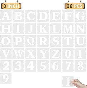 3'' Letter Stencils, 36 Pcs Alphabet Art Craft Stencils, Reusable Plastic Number Templates Letter... | Amazon (US)