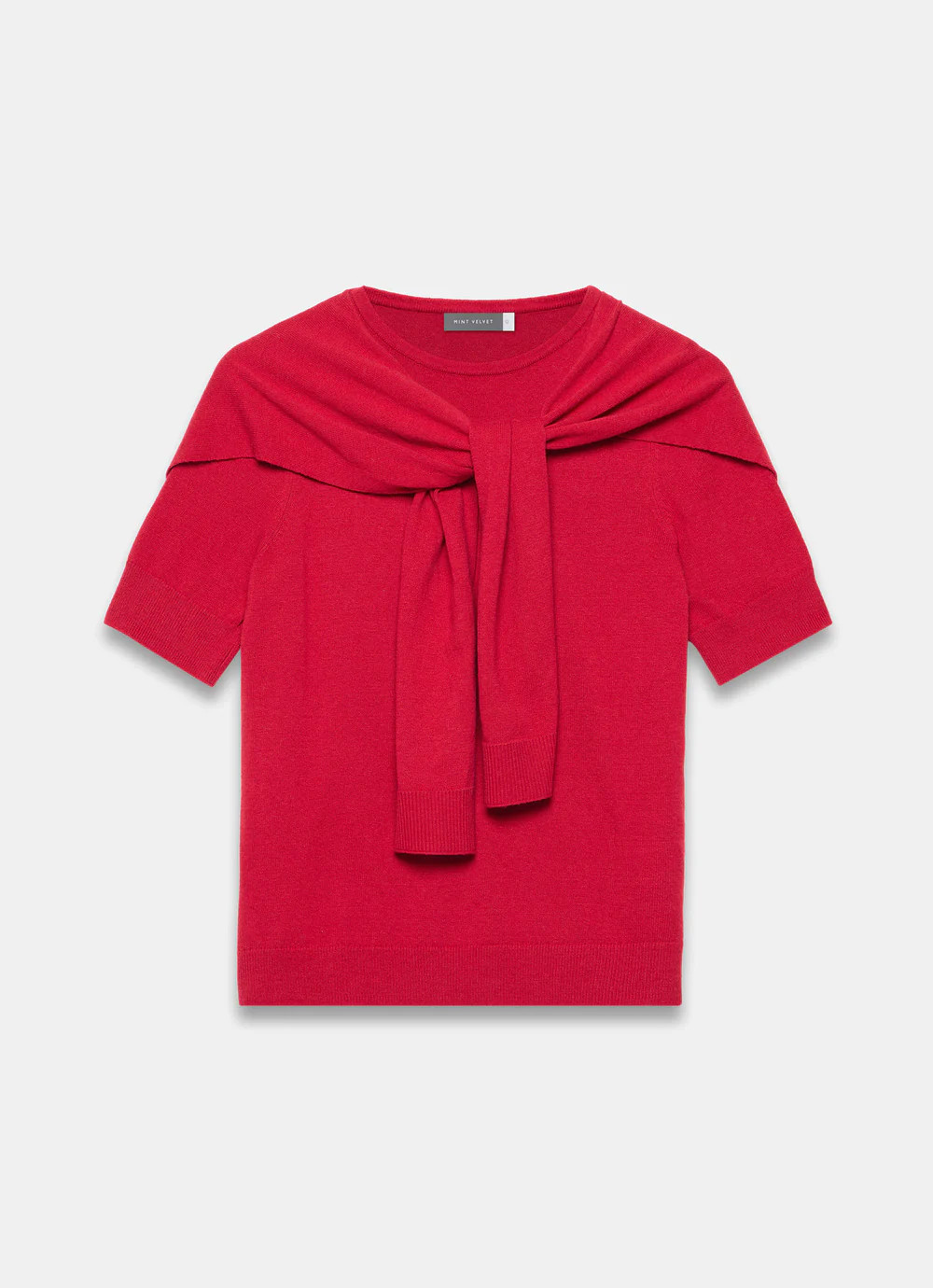 Red Scarf Detail Cotton Blend Knit Top | Mint Velvet