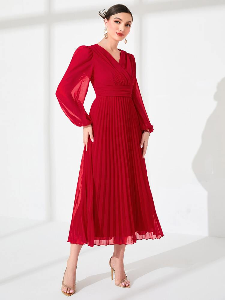 Surplice Neck Pleated Hem Dress | SHEIN