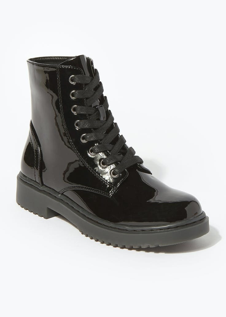 Black Patent Gum Sole Boots – Black | Matalan (UK)