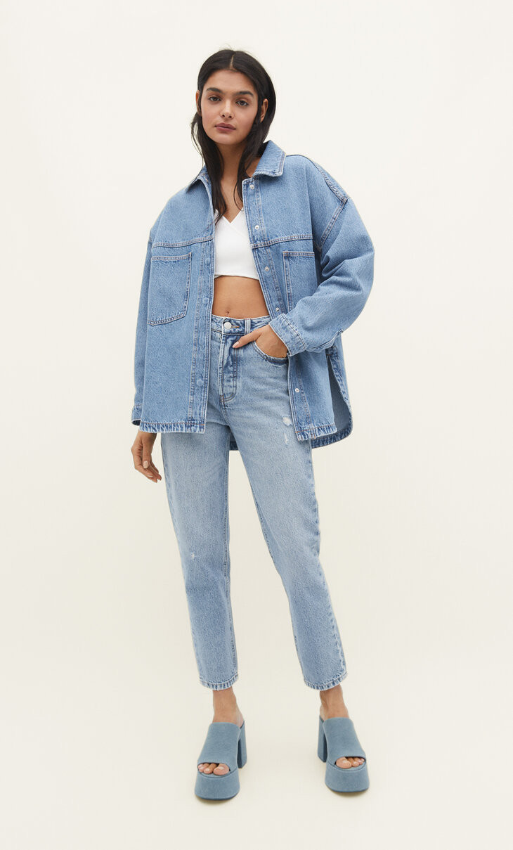 Oversize denim overshirt - Women's fashion | Stradivarius United Kingdom | Stradivarius (UK)