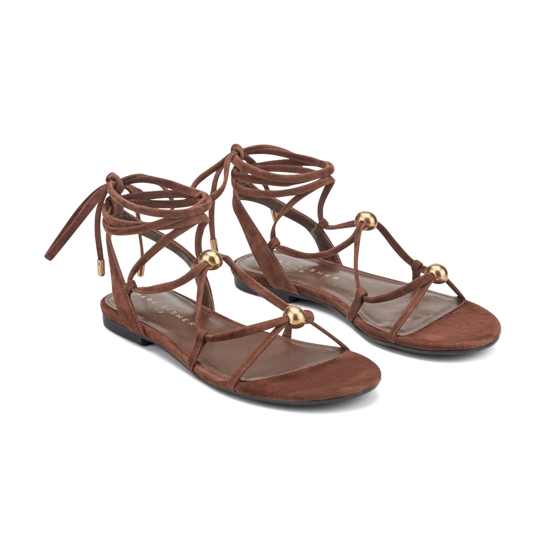 Women's Ellan Ankle Wrap Leather Sandal - Dark Brown Suede | Marc Fisher Footwear | Marc Fisher