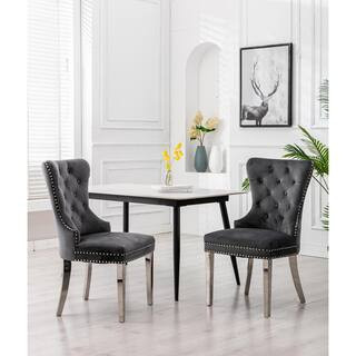 Grenoble Gray Velvet Dining Chair (Set of 2) | The Home Depot