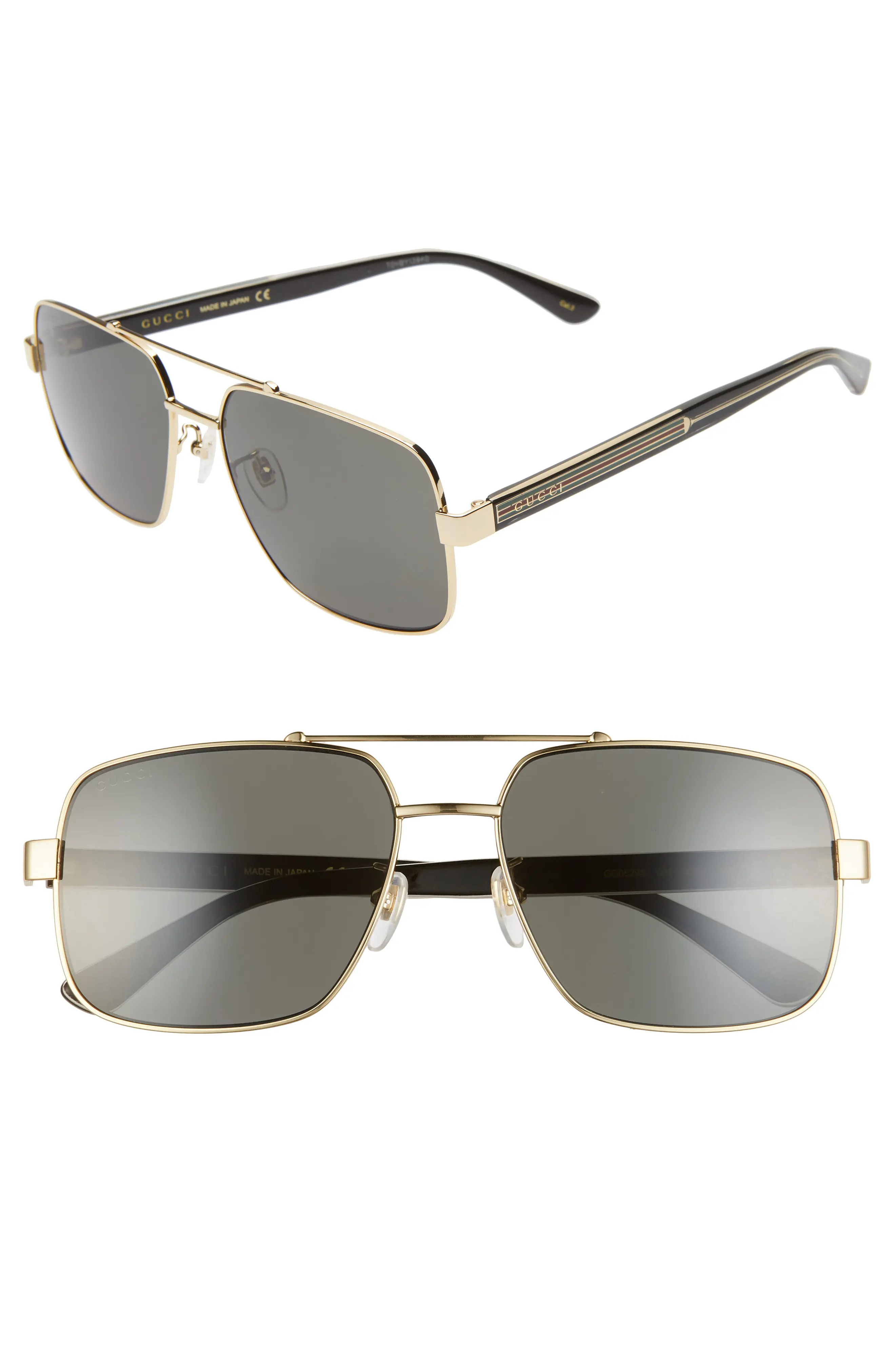 Men's Gucci 60mm Navigator Sunglasses - Shiny Endura Gold | Nordstrom