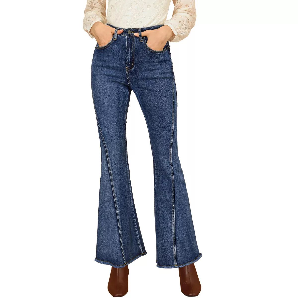 Allegra K Women's Vintage High Waist Stretch Denim Bell Bottoms Jeans | Target