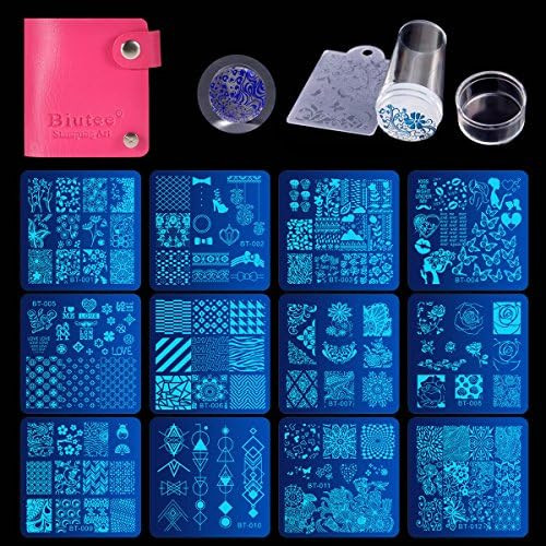 Biutee Nail Stamping Plates Set 12pcs Nail Plates 1stamper 1scraper 1storage bag Nail plate Template | Amazon (US)