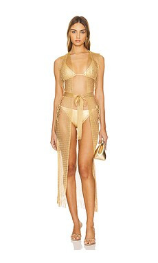 Luli Fama Long Caftan in Gold from Revolve.com | Revolve Clothing (Global)