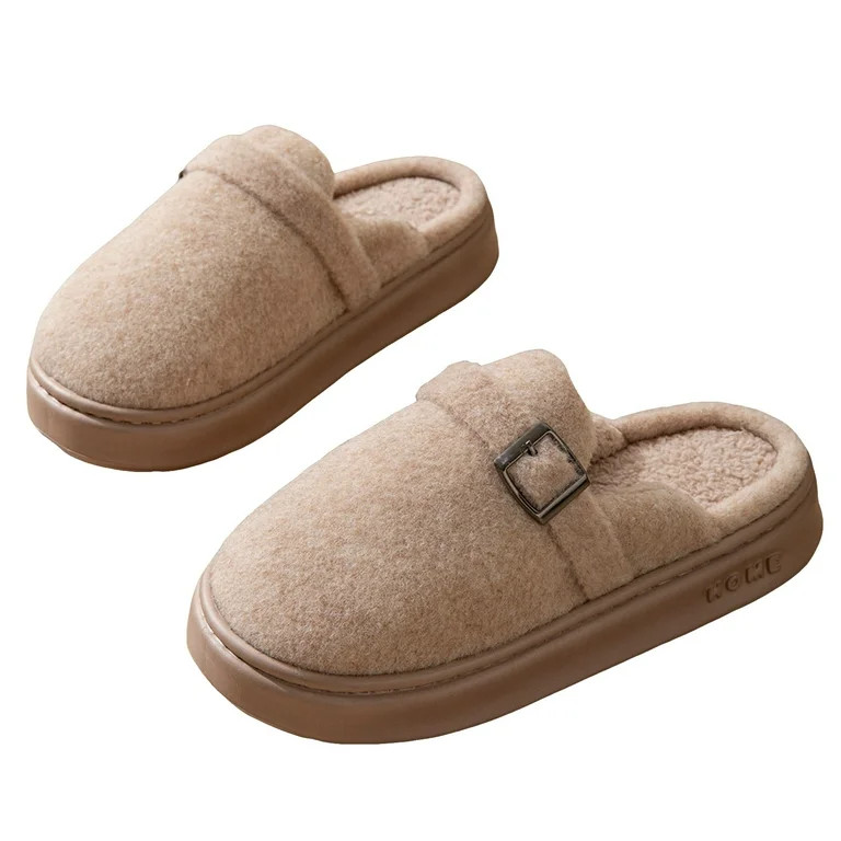 Platform Slippers for Women Plush Warm Trendy Buckle Strap Soft Sole Indoor Home Slip on House Sh... | Walmart (US)