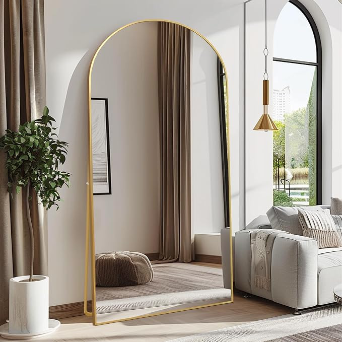 Beauty4U 76" x 37" Large Arch Full Length Mirror with Stand, Gold Wall Mounting Full Body Tempere... | Amazon (US)