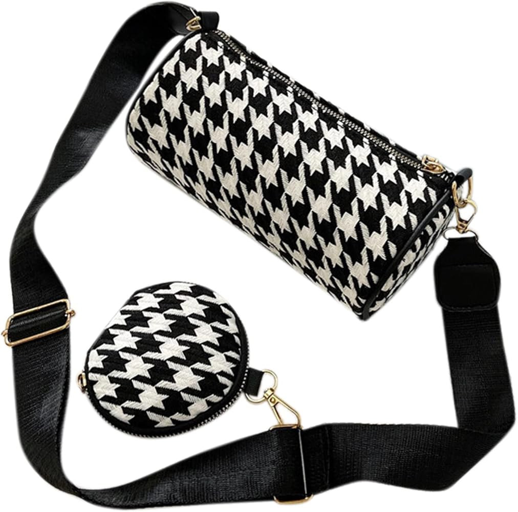 Suillty Women Vintage Houndstooth Printing Clutch Shoulder Bags with Mini Round Purse Pendant Lad... | Amazon (US)