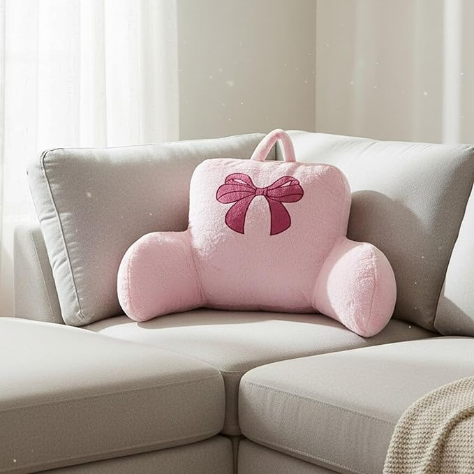 Bow Backrest Pillow Bow Reading Pillow with Pink Bow Design – Soft Plush Fabric Pillow with Arm... | Amazon (US)