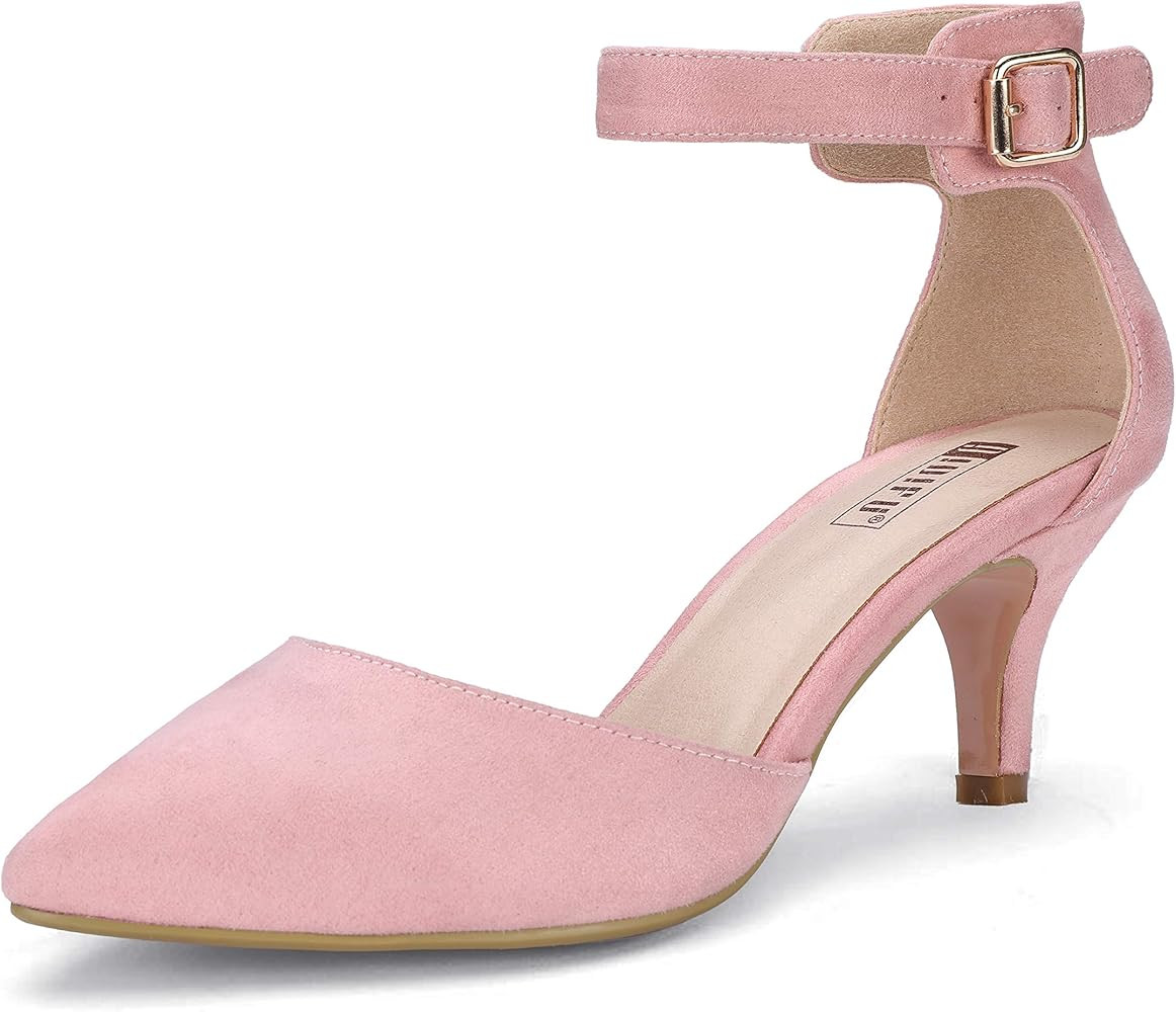 IDIFU Women's IN3 D'Orsay Low Kitten Heels 3 Inch Wedding Dress Shoes Ankle Strap Closed Pointed ... | Amazon (US)