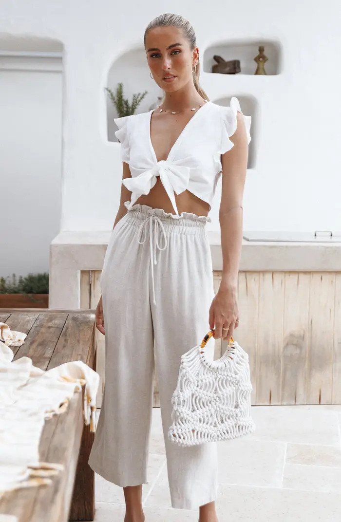 Hawthorne Linen Blend Wide Leg Crop Pants | Nordstrom