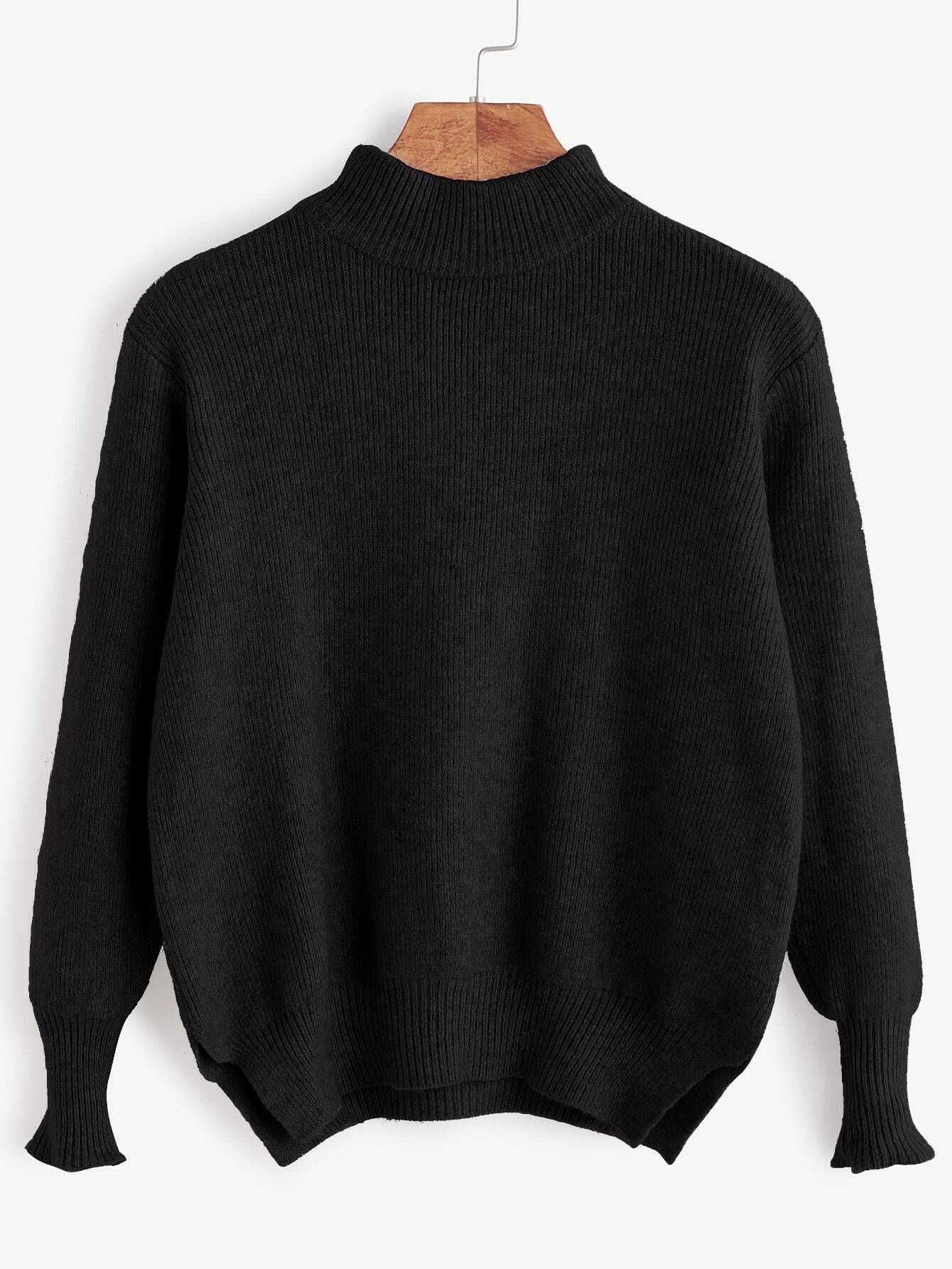 Black Turtleneck Slit Side Sweater | Romwe