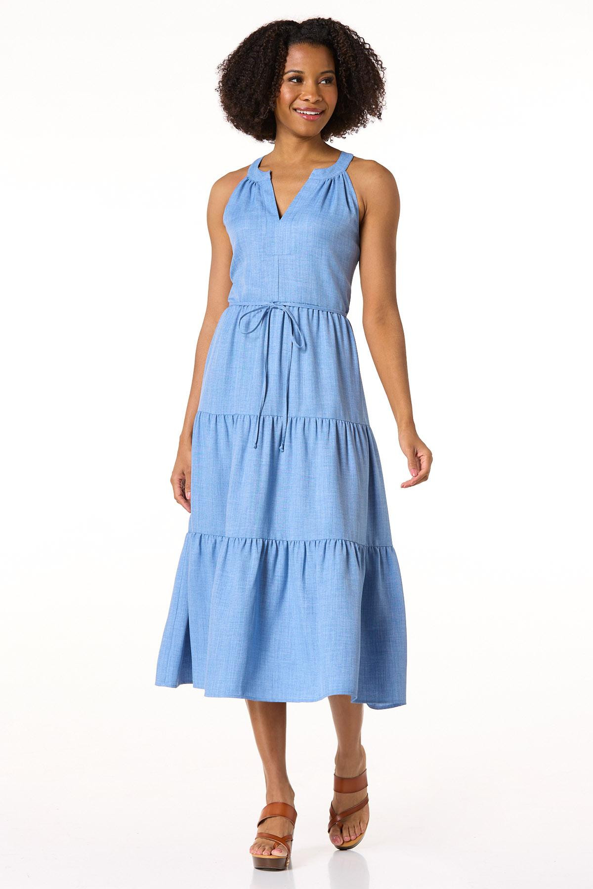 Tiered Chambray Tie Back Dress | Cato Fashions