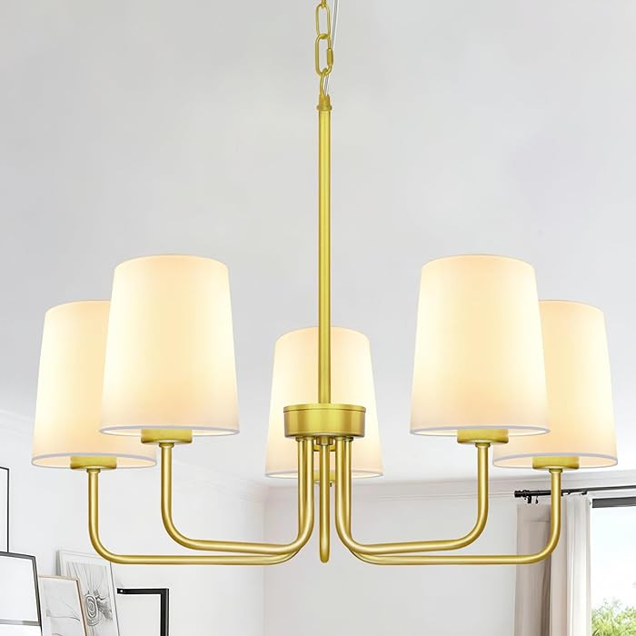 Gold Chandelier with E26 Base, 5-Light Farmhouse Chandelier with Shade, Height Adjustable Modern ... | Amazon (US)