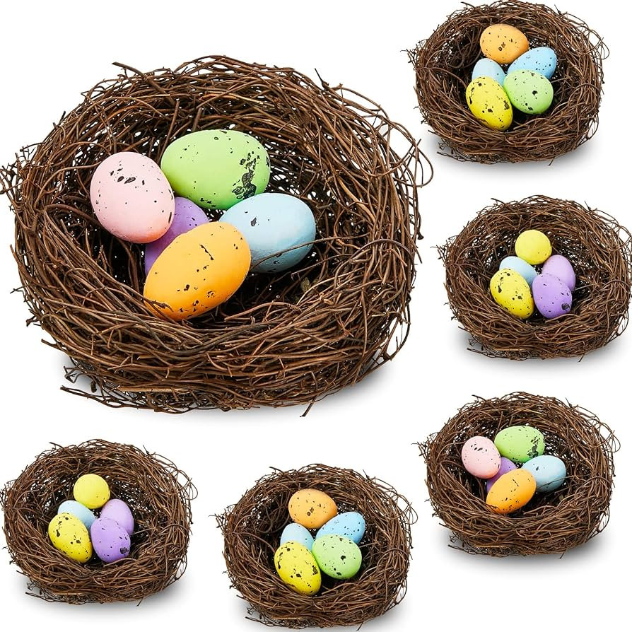 Yookeer 6 Pcs Easter Bird Nest with 30 Pcs Eggs Spring Party Decoration Handmade Miniature 4 Inch... | Amazon (US)