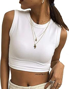MISSACTIVER Women Round Neck Crop Top Basic Solid Sleeveless Crop Tank Vest Top | Amazon (US)