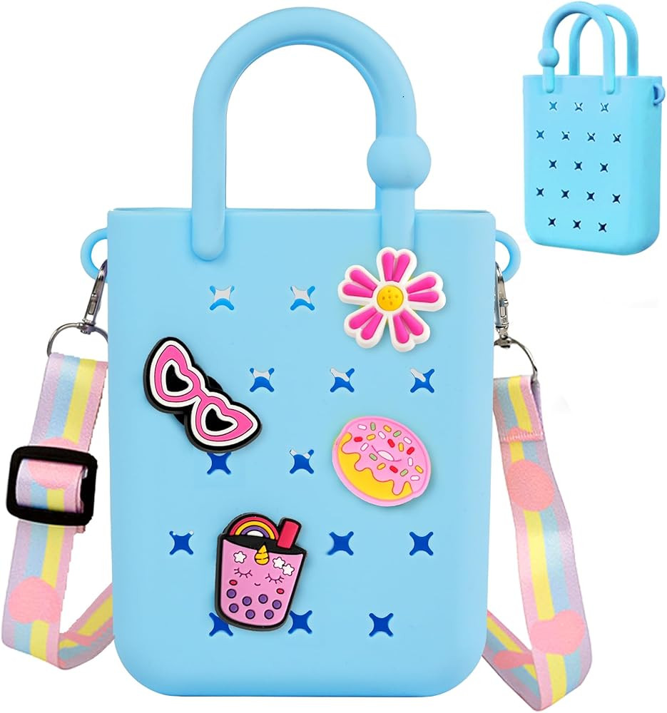 Mini Rubber Tote Bag, EVA Waterproof Beach Tote for Little Girls And Woman, Silicone Hole Small B... | Amazon (US)