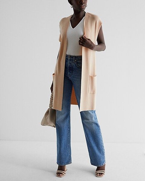 Linen-Blend Short Sleeve Duster Cardigan | Express