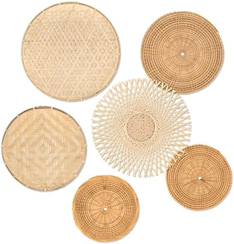 b.spoke Hanging Wall Basket Decor – Set of 6 Handmade Decorative Boho Woven Wall Baskets - Roun... | Amazon (US)
