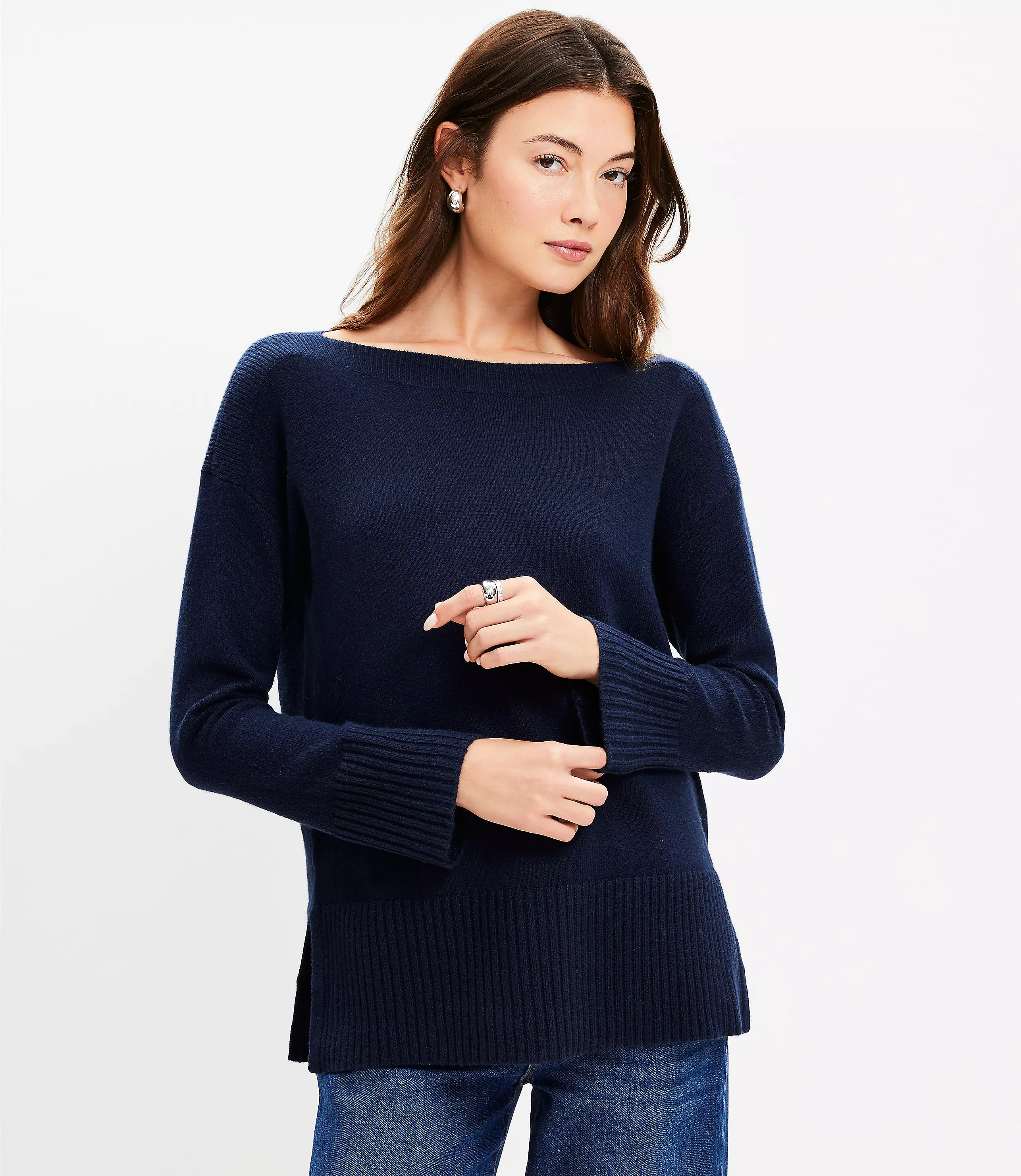 Boatneck Relaxed Tunic Sweater | LOFT