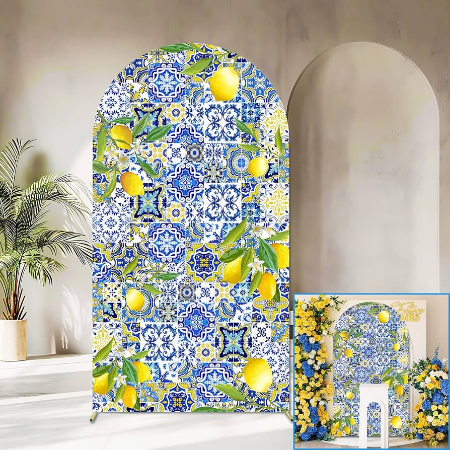 Sensfun Mediterranean Blue Tiles Lemon Arch Backdrop Cover Amalfi Coast Wedding Bridal Shower Dec... | Amazon (US)