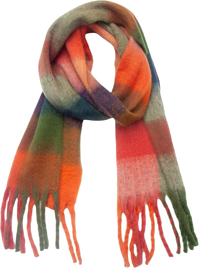 Yatemiole Women's Cashmere Big Coloured Checked Scarf Winter Warm Wrap Scarf | Amazon (US)