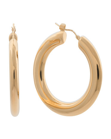Made In Italy 14k Gold 1.5in Round Tube Hoop Earrings | TJ Maxx