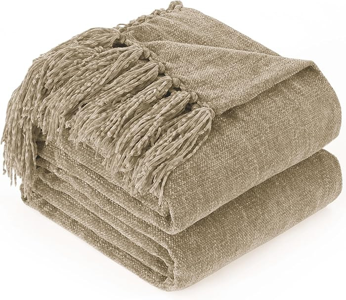 Chenille Throw Blanket for Couch with Tassels,50"X60" Soft Cozy Lightweight Knitted Boho Decorati... | Amazon (US)