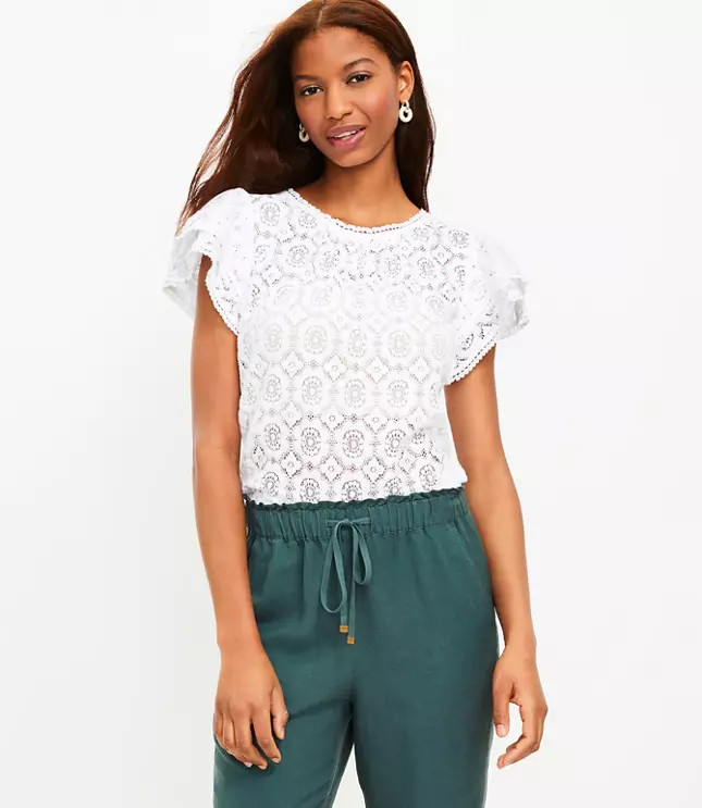 Petite Floral Lace Flutter Sleeve Top | LOFT
