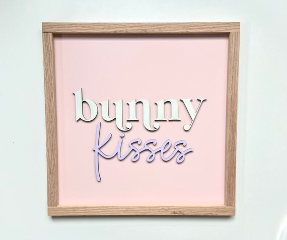 Pink Bunny Kisses Sign | Easter Sign | Easter Wooden Sign | Easter Bookshelf Sign | Pink Easter S... | Etsy (US)