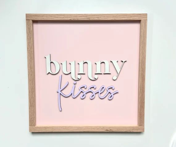 Pink Bunny Kisses Sign | Easter Sign | Easter Wooden Sign | Easter Bookshelf Sign | Pink Easter S... | Etsy (US)
