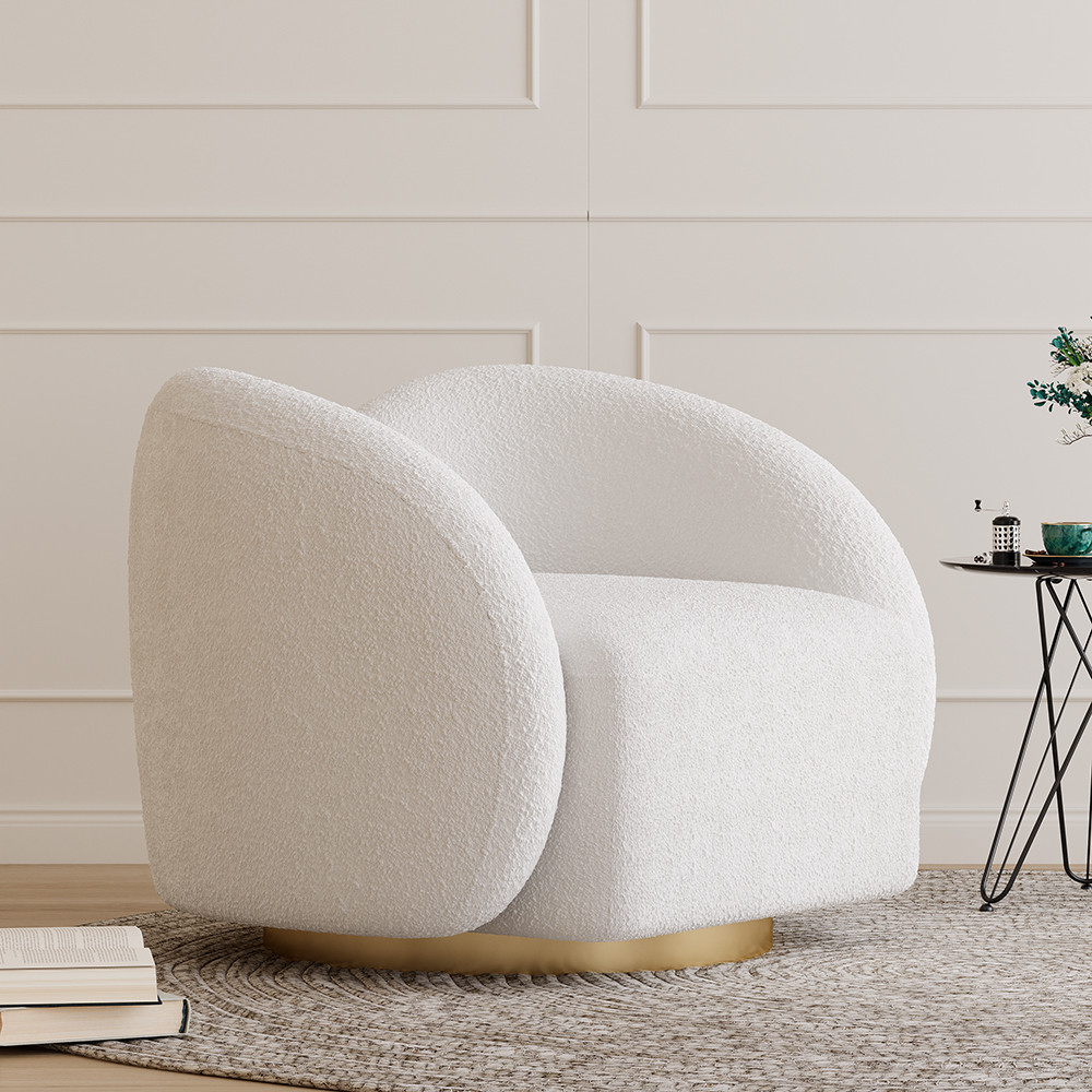 Modern White Swivel Accent Chair Cloud Boucle Lounge Chair | Homary
