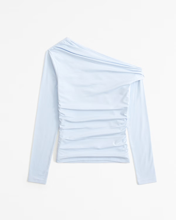 Long-Sleeve Asymmetrical Off-The-Shoulder Draped Top | Abercrombie & Fitch (US)