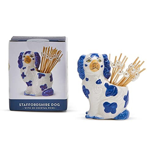Two's Company Staffordshire Dog with 20 Picks in Gift Box, Blue and White, Ceramic/Bamboo | Amazon (US)