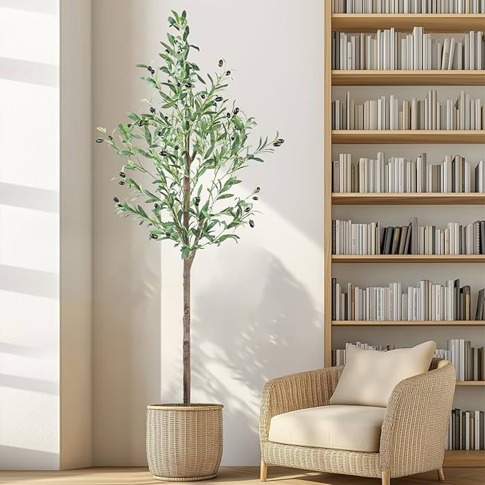 Artificial Olive Tree 5FT Tall Faux Silk Plant 60inch Fake Olive Tree with Trunk and Lifelike Fru... | Amazon (US)