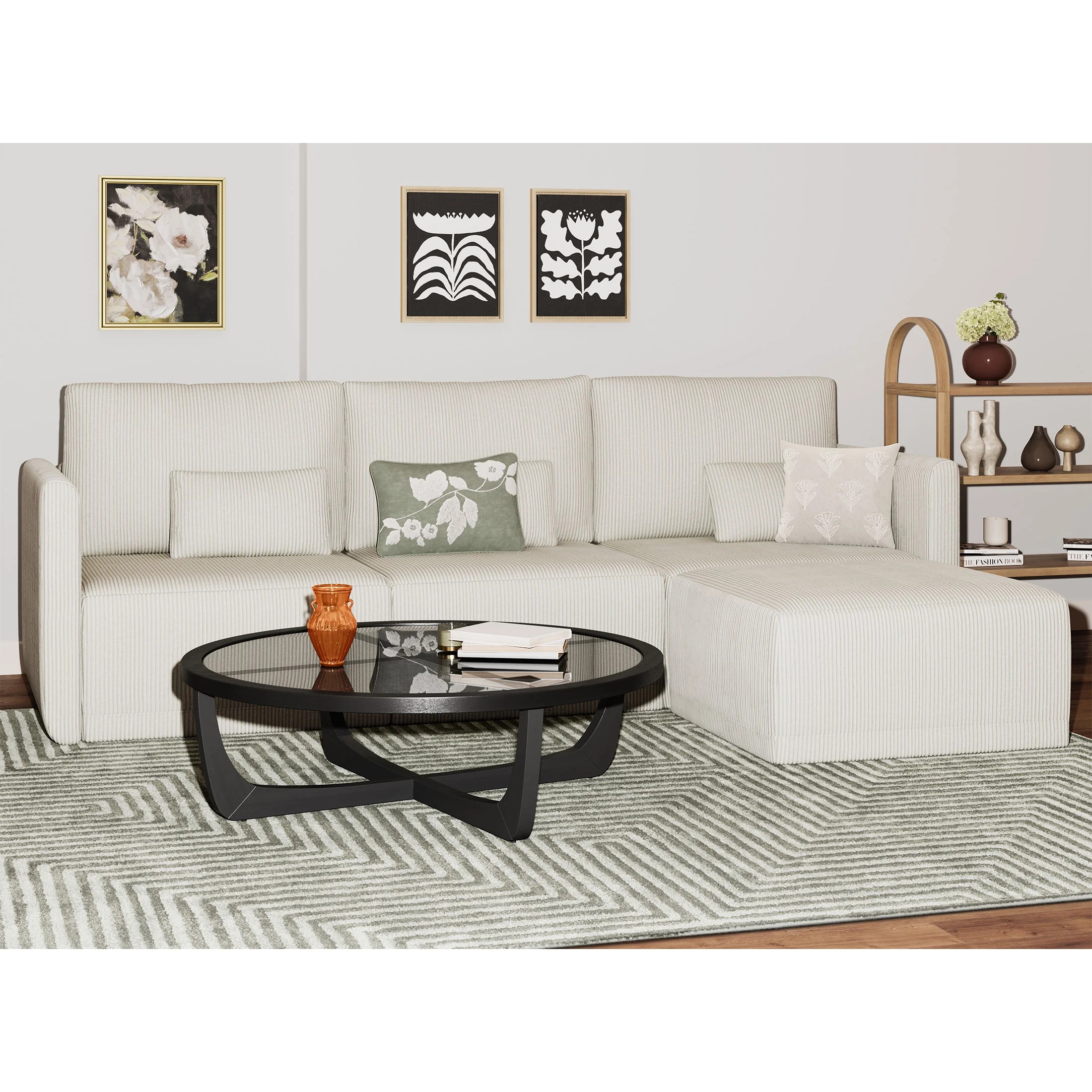 Beautiful Drew Modular Sectional Sofa with Ottoman by Drew Barrymore, Vanilla Cord | Walmart (US)