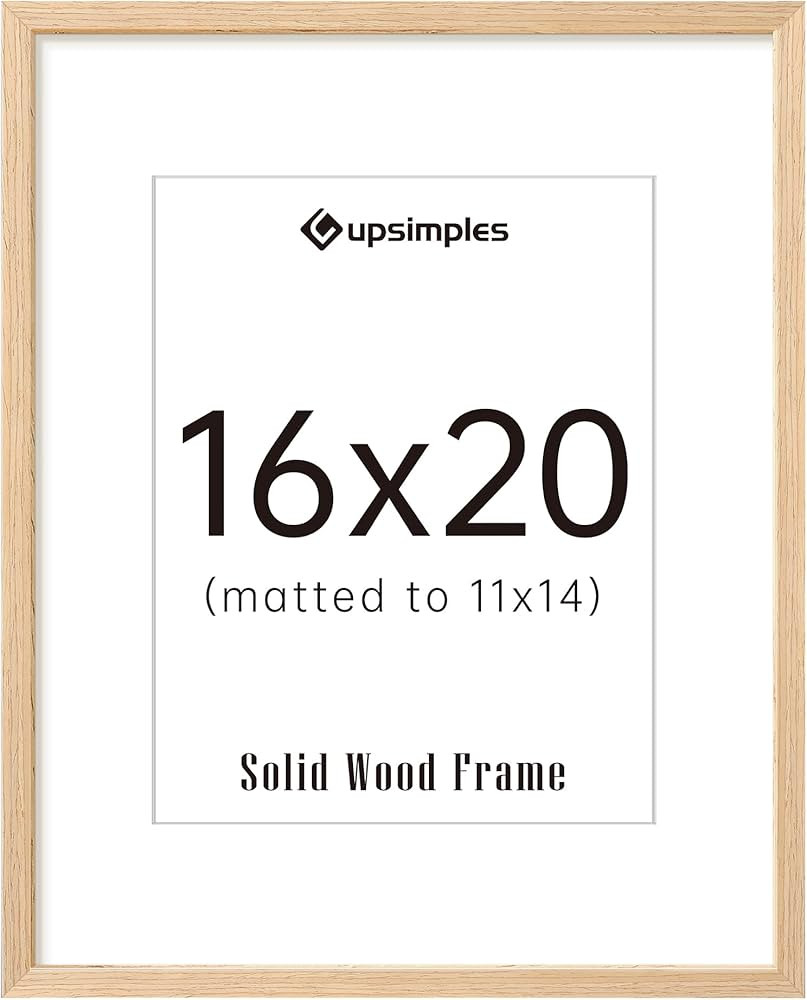 upsimples 16x20 Frames, Natural Solid Wooden Picture Frames, Display 11x14 with Mat or 16 x 20 Wi... | Amazon (US)