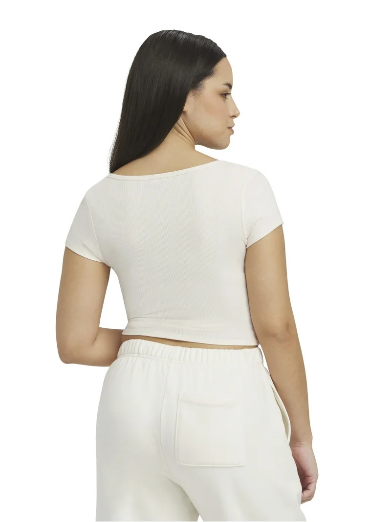 Mills by Millie Bobby Brown Women's Embroidery Ribbed Short Sleeve Crop T-Shirt, Sizes XXS-XXL | Walmart (US)