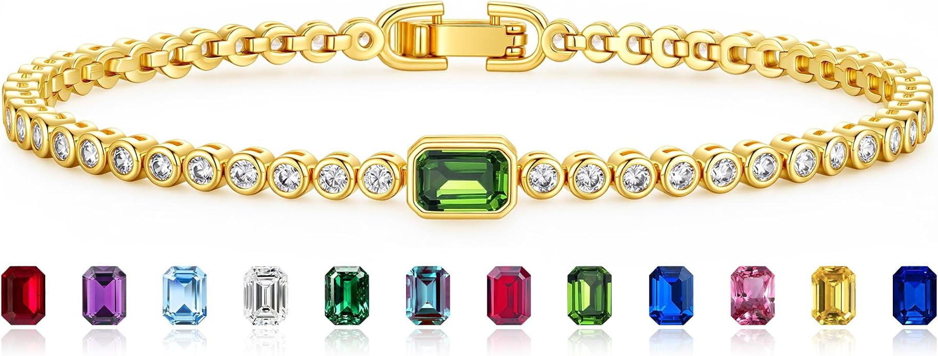 Birthstone Bracelet for Women, 14K Gold Plated Tennis Bracelet | Adjustable Gold Tennis Birthston... | Amazon (US)