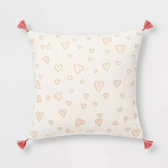 Embroidered Mini Hearts Valentine's Day Square Throw Pillow White/Blush - Threshold™ | Target