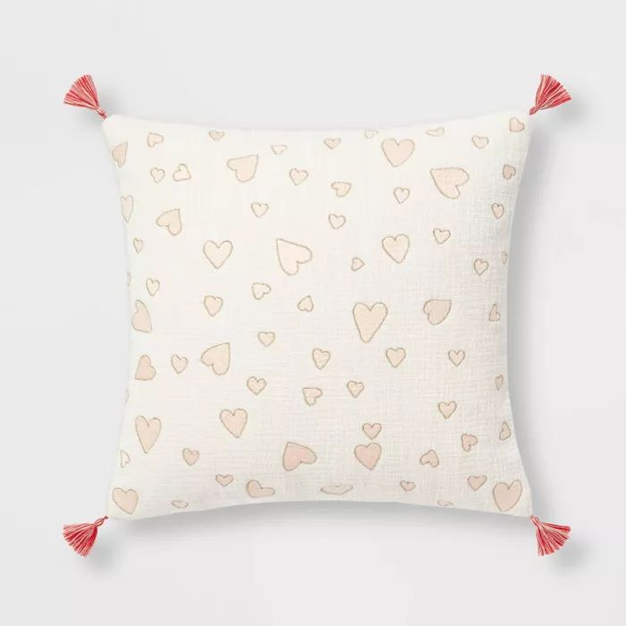 Embroidered Mini Hearts Square Throw Pillow White/Blush - Threshold™ | Target