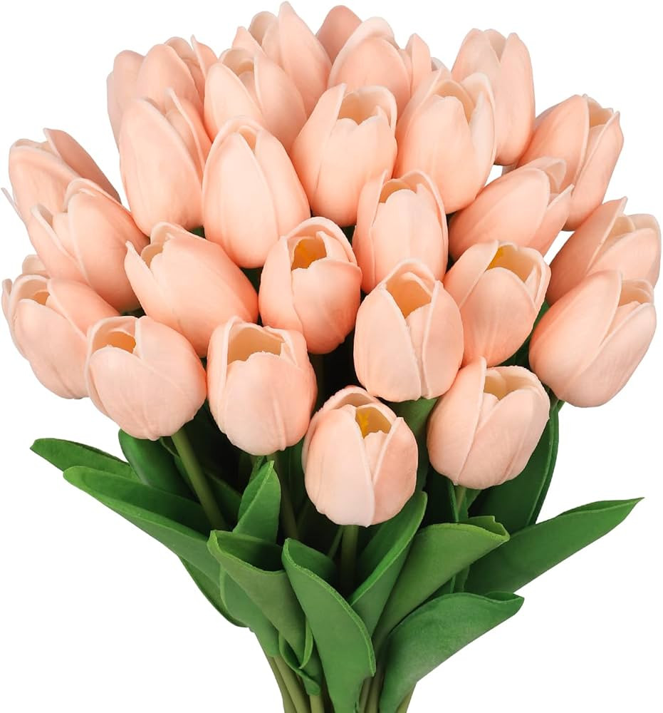 MACTING 30PCS Artificial Tulip Flowers - 13.7" Real Touch Fake PU Tulips Bouquet Faux Spring Flow... | Amazon (US)