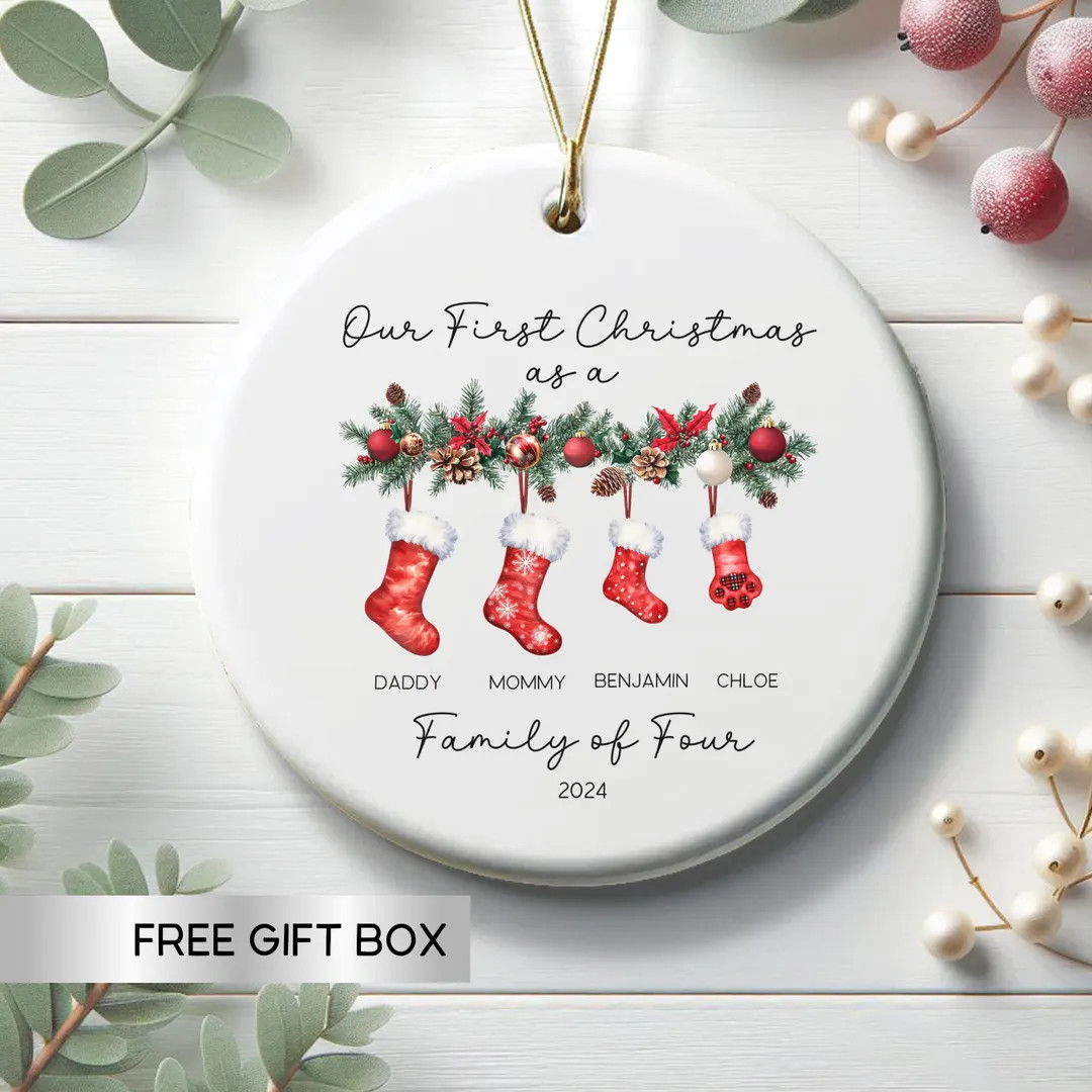 Personalized First Christmas as A Family of Four Ornament, Family of 4, Family Ornament With Pet,... | Etsy (US)