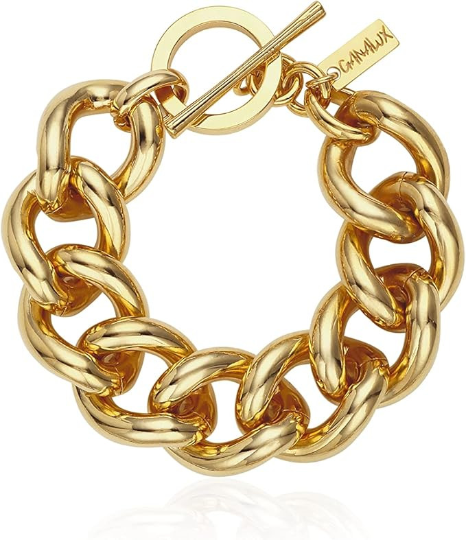 GANALUX 18K Gold Plated Curb Chain Bracelet for Women, Bold Chunky Jewelry Made in Korea | Amazon (US)