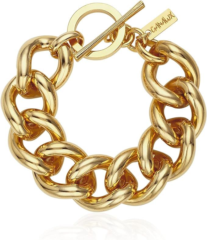 GANALUX 18K Gold Plated Curb Chain Bracelet for Women, Bold Chunky Jewelry Made in Korea | Amazon (US)