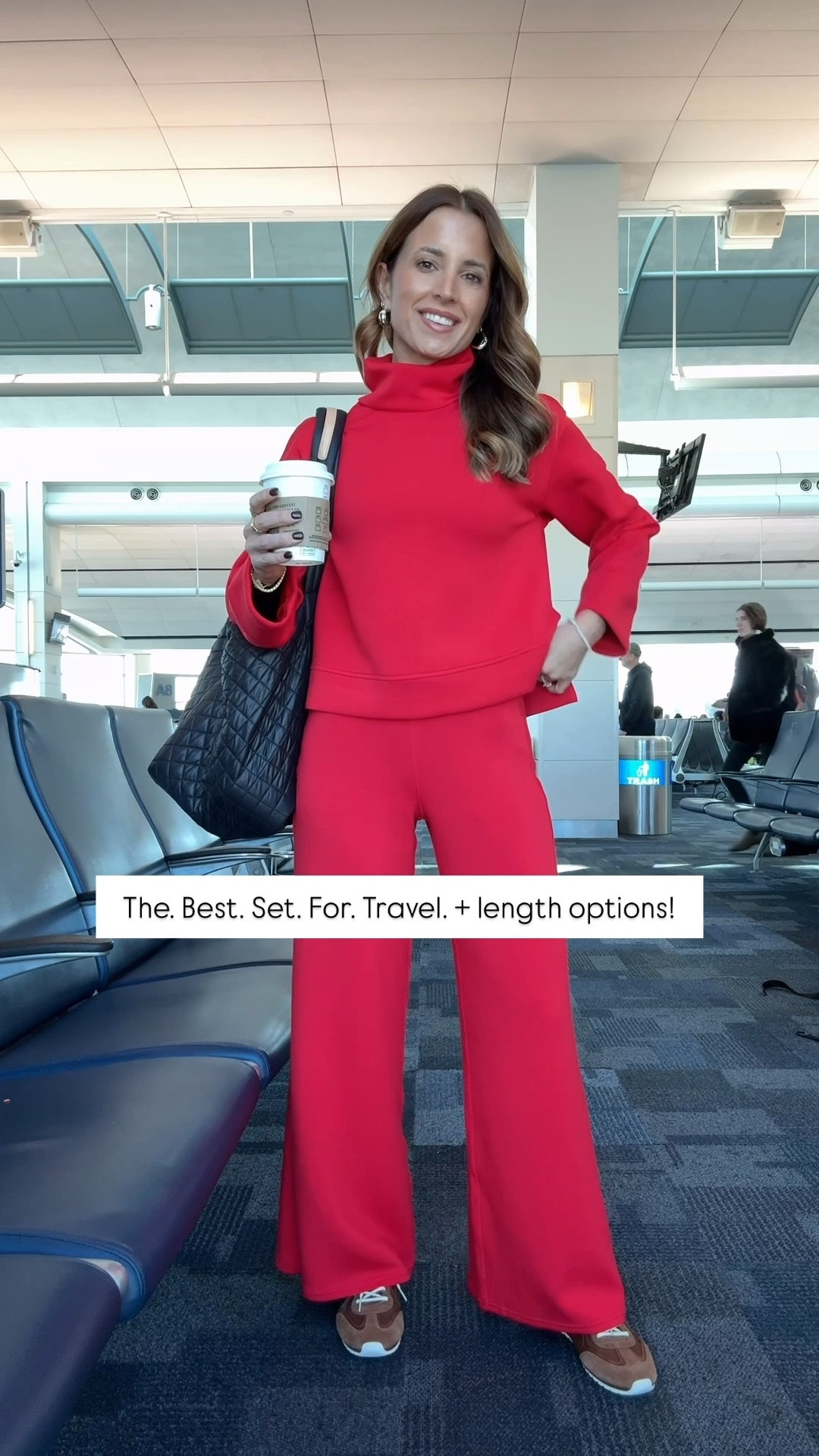 Spanx matching set in XS top and XS petite pants. MZ Wallace large tote - the best! Tory Burch suede sneakers, feels like you’re walking on a cloud! I went up half a size. My travel outfit. 
#LTKShoeCrush

#LTKootd #LTKHoliday 

#LTKSeasonal #LTKPetite #LTKTravel